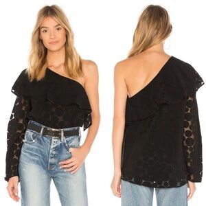 Diane Von Furstenberg One Shoulder Ruffle Front Top Black Size Small